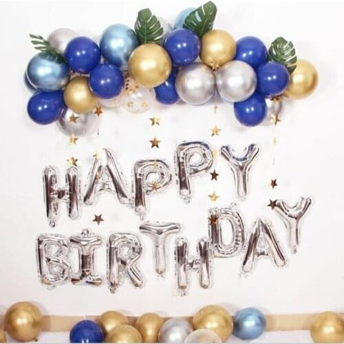 Navy Blue Kids Birthday Decoration Set Letter Happy Birthday Balloons Baby Shower Party Gold Star Garland Metal Latex Balloons