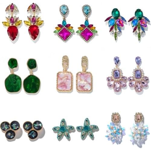 Tocona Clear Rhinestone Drop Earrings for Women Colorful Crystal Stone Geoemtric Elegance Party Jewelry Gift Accessories