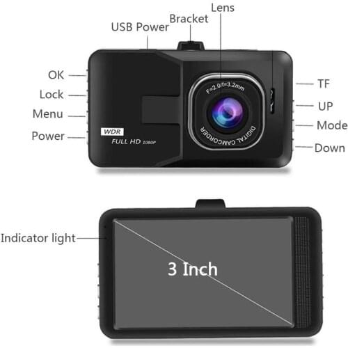 Full HD 1080P Dash Cam Video Recorder Driving For Car DVR Camera 3" Cycle Recording Night Wide Angle Dashcam Video Registrar