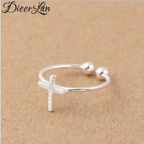 DIEERLAN Retro Vintage Jewelry Silver Color Cross Rings For Women Men Big Opening Antique Rings