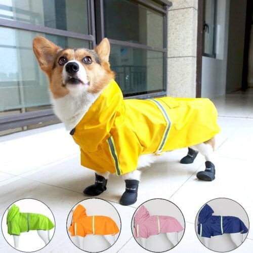 Waterproof Puppy Big Dog Hooded Raincoat for Small Large Dogs Reflective Pet Dog Clothes Labrador Golden Retriever Rain Coats