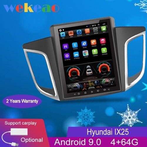 Wekeao Vertical Screen Tesla Style 10.4'' 1 Din Android 9.0 Car Radio GPS Navigation For Hyundai IX25 Creta Car Dvd Player 2014