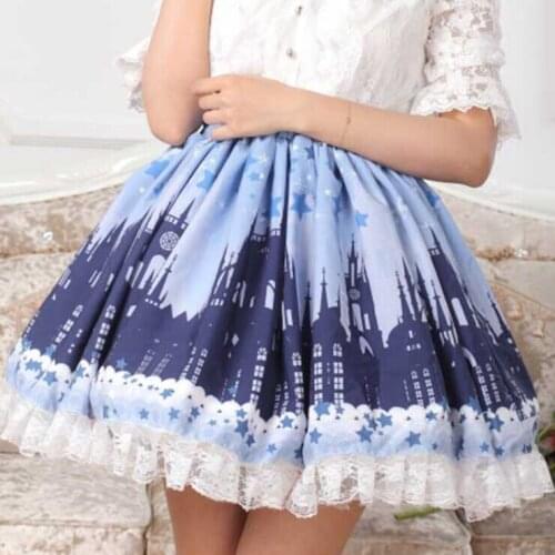 [Angela Pretty] Cornflower Blue Skirt Castle printed Cute lace lolita skirt Princess SK Wedding Guest Women PUNK LOLITA Skirts