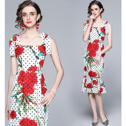 WTIANYUW Women Summer Elegant Floral Dress Festa Female High Quality Long Wedding Party Robe Femme Dot Print Designer Vestidos