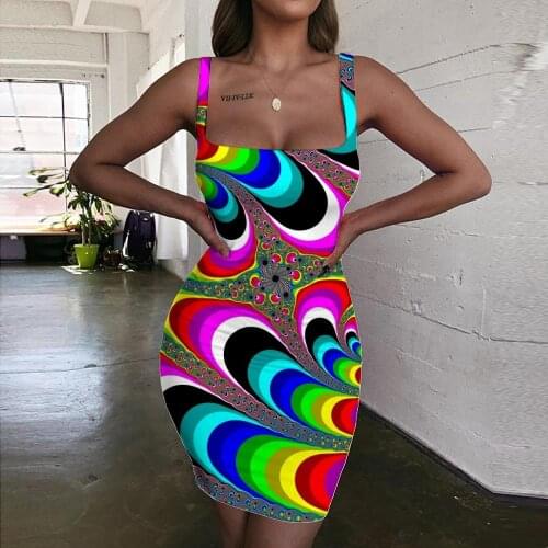 KYKU Dizziness Dresses Women Abstract Vestido Sexy Rainbow 3d Print Womens Clothing Club New Boho Femme