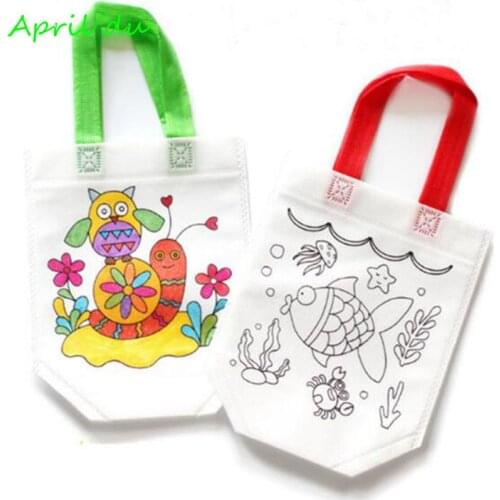 April Du DIY Graffiti Handbag Kids Cloth Painting Bags with Picture Coloring Drawing Toys Kindergarten Educational Craft,10pcs