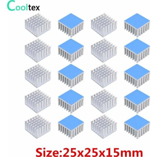 20pcs 25x25x15mm Aluminum Heatsink Heat Sink Radiator For Electronic Chip IC MOS Diode Cooling With Thermal Conductive Tape