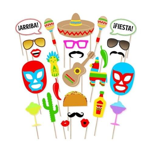 26pcs/set Fiesta Mexico Theme Party Happy Birthday Photobooth Props Maya Cinco Party Supplies Celebration