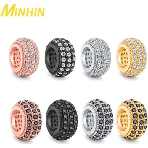 MINHIN 3Pcs CZ Basic Spacer CZ Zircon Charm Round Beads DIY Metal Bead Brass Micro Pave for Men Jewelry Bracelet Wholesale
