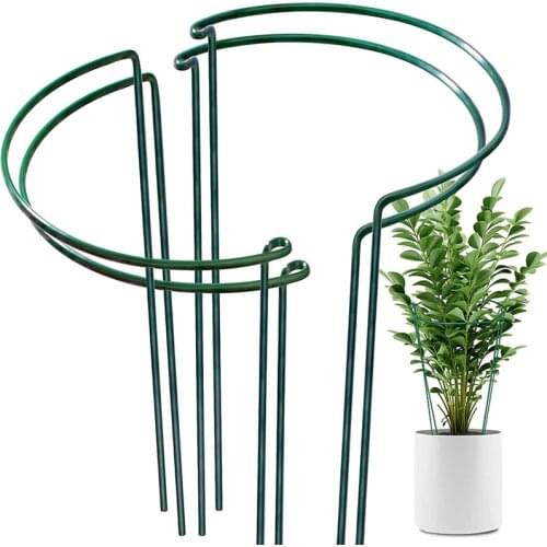 4 Pcs Plant Support Stakes Ring Cage Metal Garden Plant Stake Green Half Round Plant Support Ring Large Plant Supports