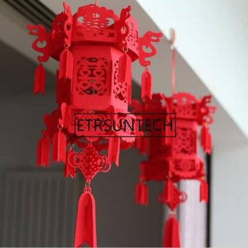 50pcs Beautiful Lucky Auspicious Red Double Happiness Chinese Knot Tassel Hanging Lantern Rooftop Wedding Room Decoration