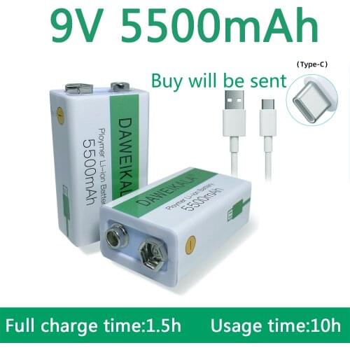 100% orignal 9V battery 9V Rechargeable battery Micro USB Battery 9v lithium for Multimeter Microphone Toy USB charging cable