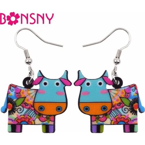 Bonsny Statement Acrylic Cow Cattle Earrings Big Long Drop Dangle Novelty Trendy Jewelry For Girls Women Teens Gift Bijoux Party