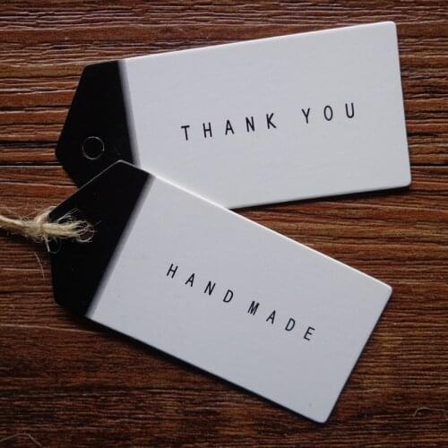 50pcs Thank you Handmade Black and White Gift Tag Paper Hang Tags Handmade Thank you Kraft Tags DIY Label 6.5x3cm