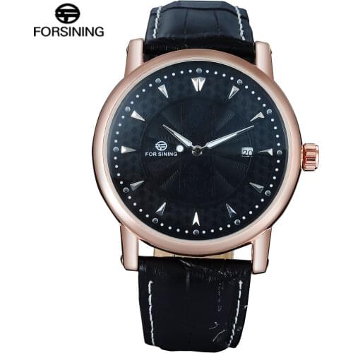 FORSINING Men Watches Luxury Auto Mechanical Watch Rose Gold Black Color Complete Calendar Relogio Masculino