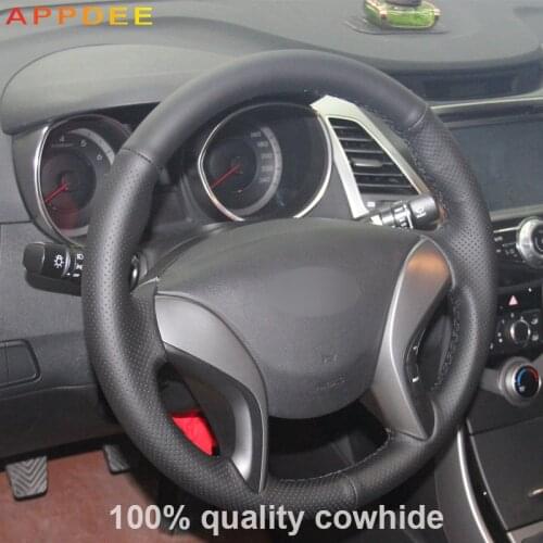 Black Genuine Leather Steering Wheel Cover for Hyundai Elantra 2011 2012 2013 2014 Avante I30