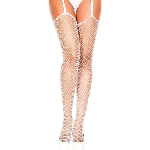 Merry See Fishnet Garter Stockings White