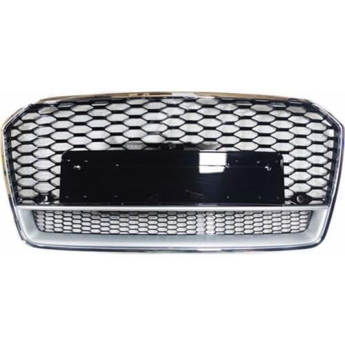 For RS7 Style Front Sport Hex Mesh Honeycomb HoodGrill Chrome Frame Gloss Black for Audi A7/S7 2016-2019 Car Accessories