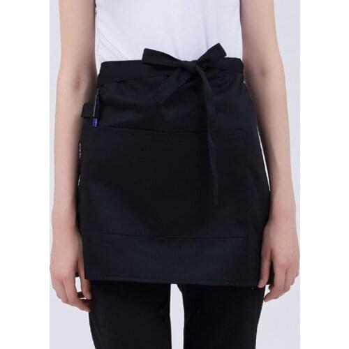 Women Kitchen Restaurant Waist Apron Solid Color Half Short Apron Adjusted With Pockets Pen Loops for Server Waiter Waitress