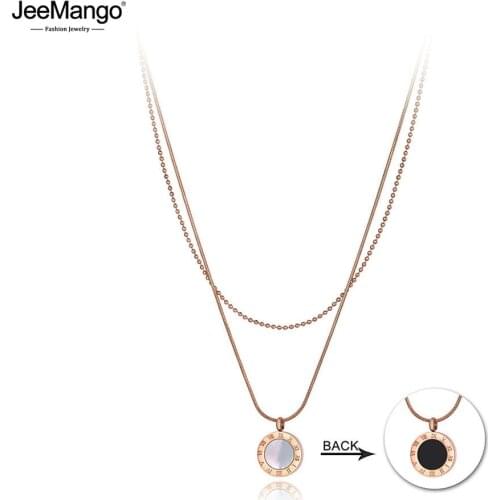 JeeMango Bohemia Titanium Stainless Steel Double-layer Charm Choker Necklace Roman Numerals Pendant Necklace For Women JN19203