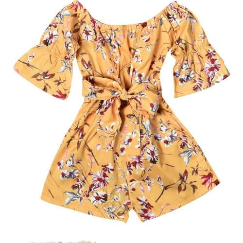 0-24M Newborn Baby Girls Off shoulder Flower Short Sleeve Romper Jumpsuits Trousers Outfits Clothes