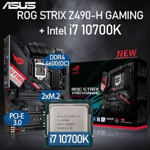 LGA 1200 Asus ROG STRIX Z490-H GAMING Motherboard Set + Intel Core i7 10700K Combo DDR4 128GB PCI-E 3.0 M.2 Intel Z490 Placa-Mãe