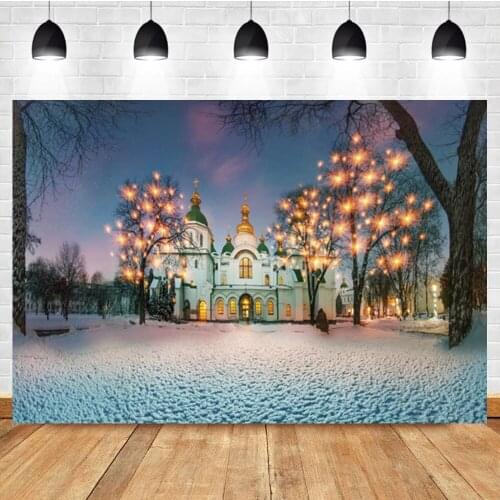 Laeacco Winter Castle Outdoor Lighting Tree Snow Room Decor Photography Backdrop Photographic Photo Background For Photo Studio