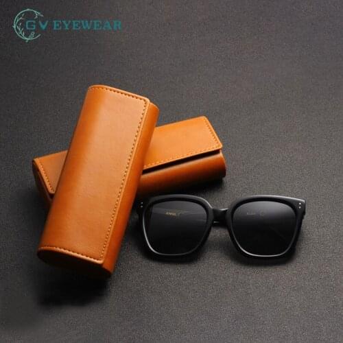 Lightweight and pressure-resistant men and women myopia glasses case magnetic sunglasses box high-end crazy horse PU leather art