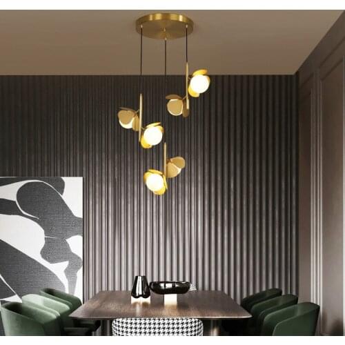 Dining room chandeliers Nordic creative copper personalized flower dining room table lights modern minimalist art bar LED lights