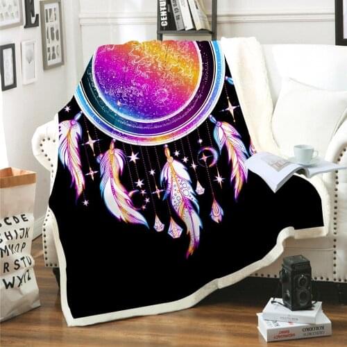 Color Feathers Blanket 3D Print Sherpa Blanket on Bed Kids Girl Flower Home Textiles Dreamlike Style 03