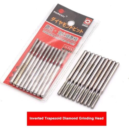 Inverted Trapezoid Diamond Grinding Head 3mm Shank Carving Burrs Boron Nitride Grinding Rod Carving Tools