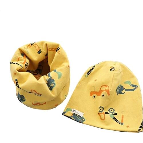 New Autumn Winter Kids Hat Scarf Sets Cartoon Baby Head Cover Children Hat Warm Neck Collar Scarf Boy Girl Cotton Cap Beanies