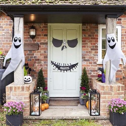 Outdoor Halloween Hair Dryer Flag Ghost Shape Decoration Hanging Wind Flag Portable Wind Flag White Color Balcony Ornament