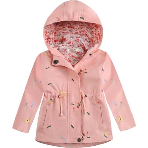 2020 Spring Childrens Clothing Girls Flower Windbreaker Middle and Small Childrens Hooded Embroidered Jacket Coat Top