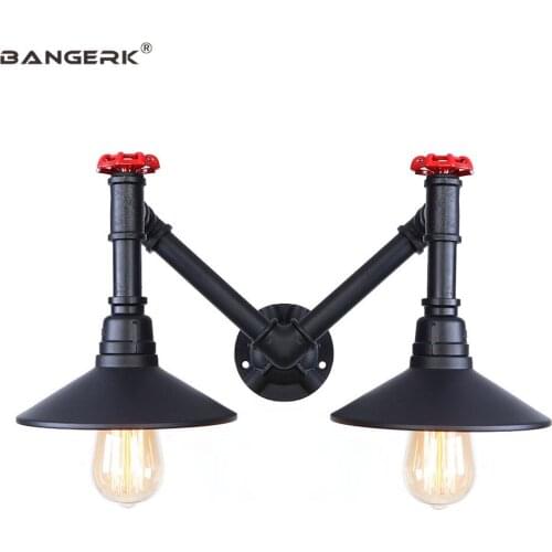 Vintage Black LED Wall Lamp Bedside Water Pipe Double Wall Light Switch Loft Decor Edison Lights Wall Sconces Antique Lighting