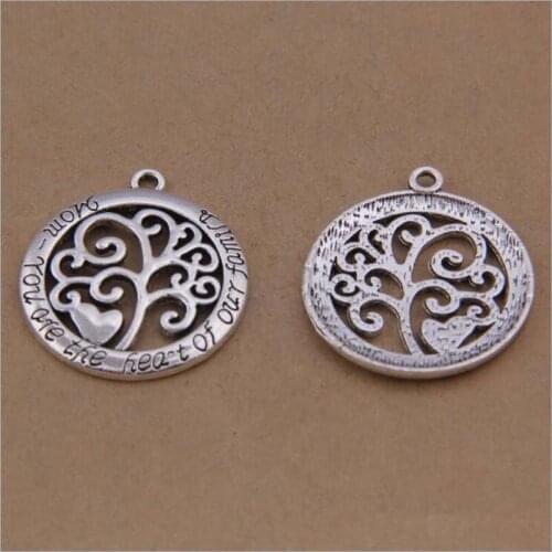 20pcs/lot 30*28mm Vintage Metal Alloy Round Hollow Peace Tree Charms Jewelry Pendants Diy Production
