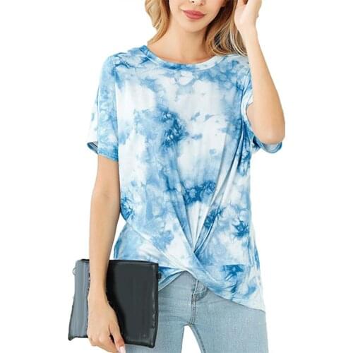 2020 Tees Women T Shirt Women Stylish O Neck Short Sleeve Tie Dye Crossing Hem Loose T-shirt Beach Top Summer Women clothing