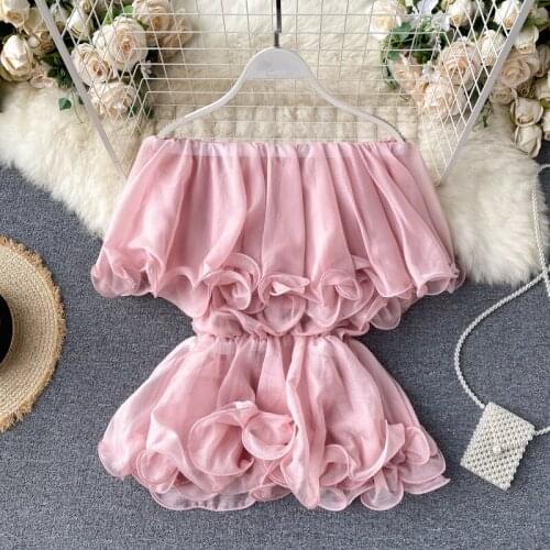 2020 Summer Sweet Slash Neck Ruffles Chic Blouse Women Casual Trendy Chiffon Ruffled Top