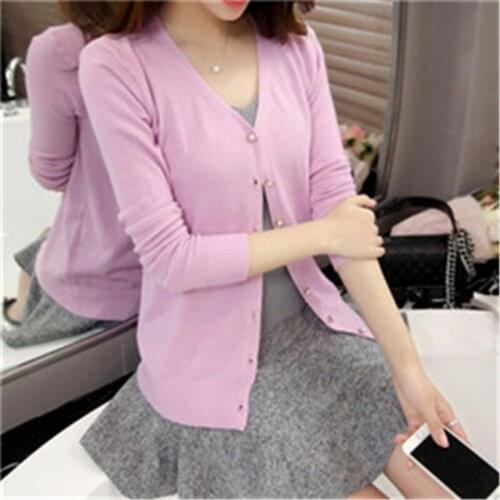 Big Size Women 's Fashion 2020 Spring and Summer New Style of Pure Color Long Sleeves Female Sweater Knitted Cardigan Coat 742