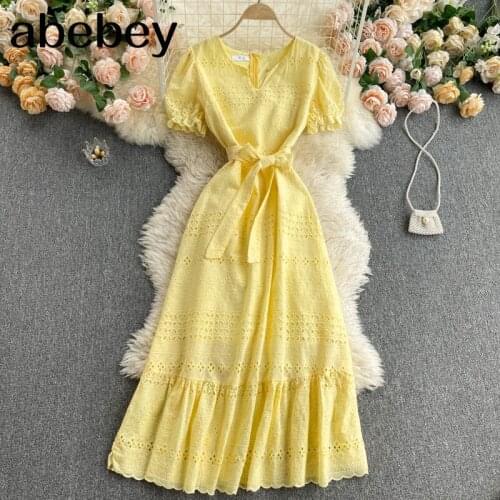 High Quality Mesh Embroidery Dress Women Korean SHORTf Sleeve O Neck A-line Dresses Summer Fashion Elegant Party Dress