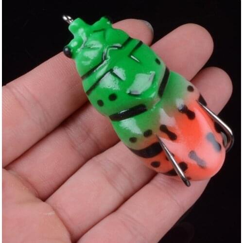 1pcs soft tube bait plastic fishing lures frog lure treble hooks Topwater ray frog 6.3cm 13.2g artificial soft bait 3D eyes