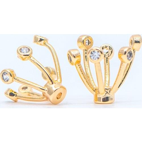10pcs Gold Flower Bead Caps, CZ Paved Brooch Flower Center, Floral Cabochon Charms (GB-650)