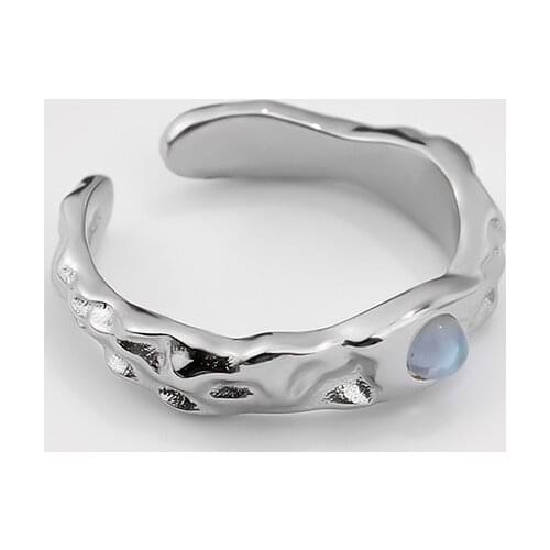 100% real. 925 Sterling Silver Fine jewelry Molten Irregular Texture Moonstone Ring C-F21053107