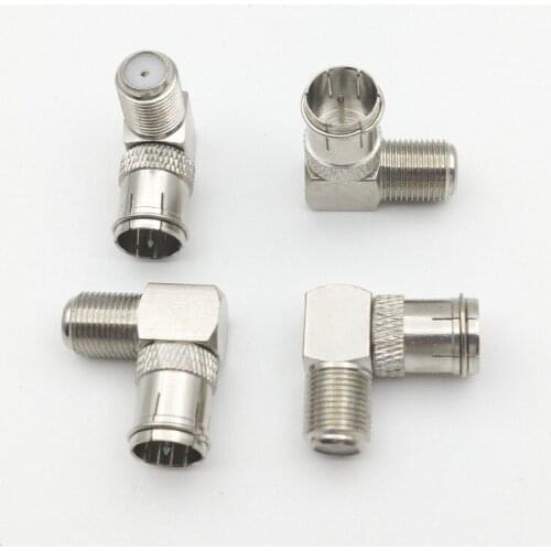 100pcs COPPER F Type Female Screw to F Male Push On Right Angle FOR TV connector