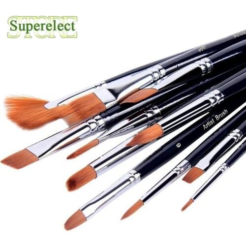 12Pcs Different Shape Wood Nylon Hair Watercolor Paint Brush Set for Beginner Water Color Acrylic Oil Painting Paint Brush Set