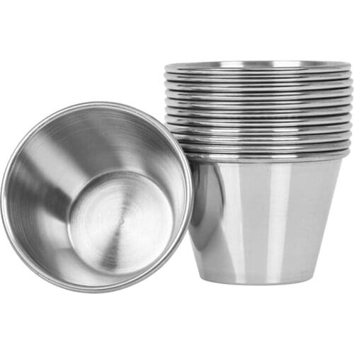 Pack of 12 - Premium Brushed Stainless Steel Condiment Sauce Cups Spices Pots Liquid Dips Bowls - 2.5Oz 70Ml