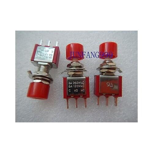 2Pcs SPDT 3pin Momentary Red Push Button Switch,DS612