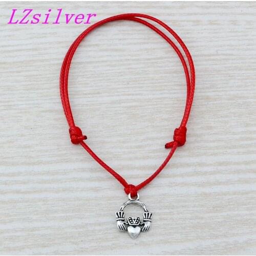 20Pcs Adjustable Bracelets Red Waxes rope Zinc alloy metal Claddagh Heart Loyalty Friendship Charm Adjustable Bracelet