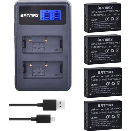 Batmax 4Pc NP-W126 NPW126 Bateria+LCD USB Dual Charger for Fujifilm FinePix HS30EXR HS33EXR X-Pro1 X-E1 X-E2 X-M1 X-A1 X-A2