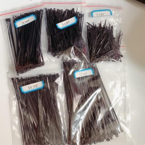 500pcs 3x60 3x80 3x100 3x120 3x150mm Assorted Self-locking Nylon Cable Ties Black Plastic Zip Tie Loop Wire Wrap Zip Ties